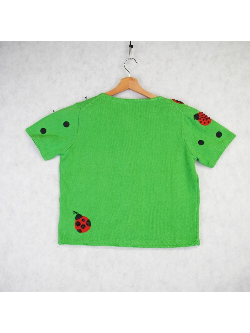 Michael Simon Women Cropped Cardigan Sweater Size Small Green Ladybug Print NWT - Picture 2 of 15